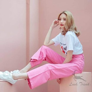 สีชมพูบานเย็น#B77 กางเกงยีนส์ขากระบอกใหญ่ ราคาถูก ราคาส่ง