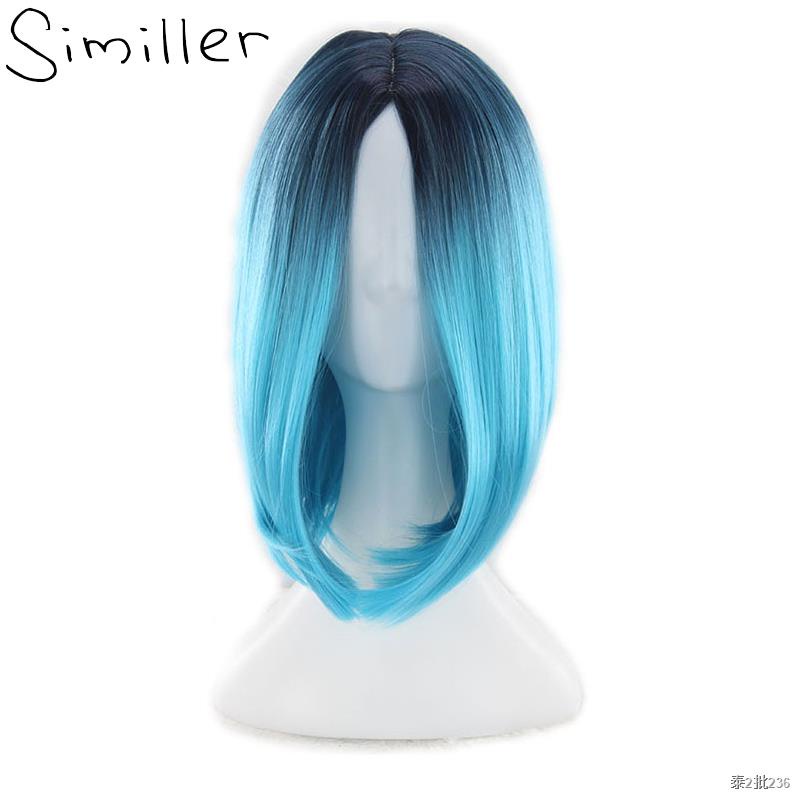 ❦△Similler Highlight Women Short Synthetic Wigs Ombre Hair For Cosplay  Halloween Two Tones Black T Blue Green Purple Gre | Shopee Thailand