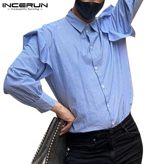 Incerun เสื้อเชิ้ตลําลอง แขนยาว ลายทาง แต่งกระดุม สําหรับผู้ชาย