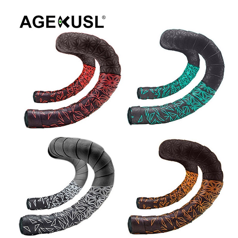 Agekusl เทปพันแฮนด์จักรยาน หนัง PU สะท้อนแสง สองสี