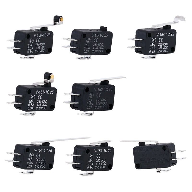 แพ๊คละ3ชิ้น ลิมิต สวิตซ์ Micro Limit Switches 16A 250V 125V SPST 4.8mm Width 2Pins NO Normally Open 16mm 52mm Arc Roller