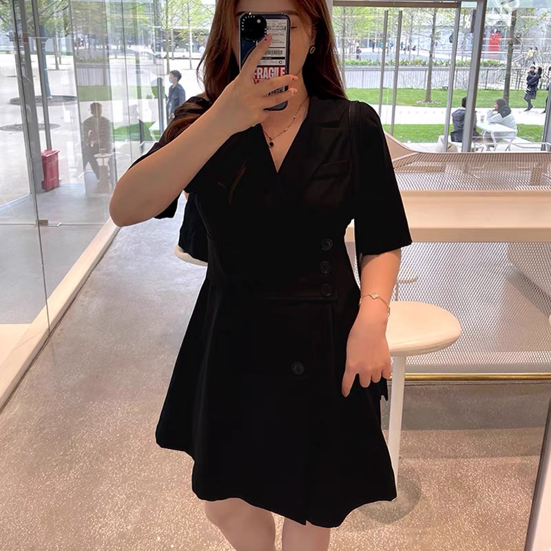 CiCi Plus+(1101)Plussize dress เดรสสั้นกิมมิคกระดุมเก็บเอว พลัสไซส์ทรงสวยมินิมอลหวานๆ - รูปที่ 7