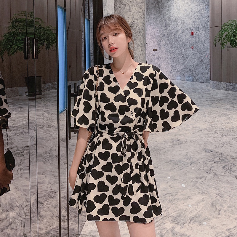 เซต2ชิ้น เดรสลายดอกไม้ + กางเกงขาสั้น ลายดอกไม้ สงกรานต์ ผ้าเรียบ สวมใส่สบาย - รูปที่ 2