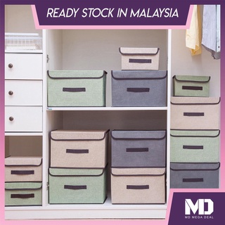 《Mega Deal》2 In 1 Korean Storage Box Foldable Linen Cloth Storage Box