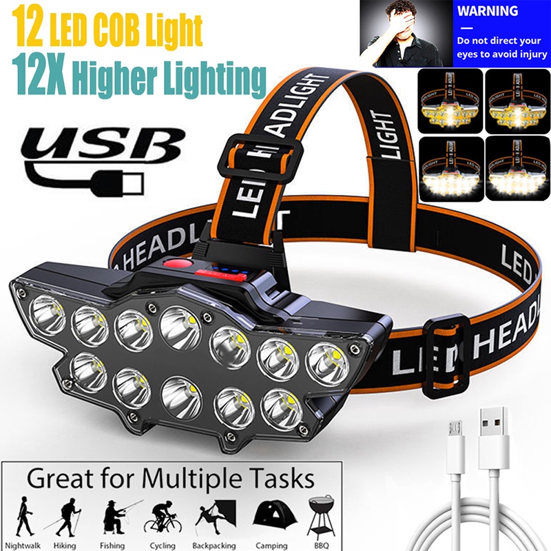 ไฟฉาย LED 12 ดวง สว่างมาก แบบชาร์จไฟได้ สําหรับติดด้านหน้าตกปลา A88