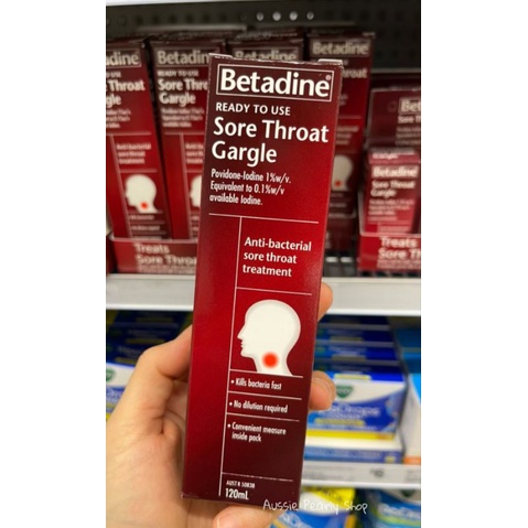 Betadine Ready To Use Sore Throat Gargle 120ml. น้ำยาบ้วนปากสนับสนุนการต้านเชื้อแบคทีเรียในลำคอ พร้อมส่ง Lot Exp.04/2023