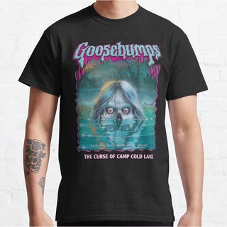 แขนสั้นcrew neckเสื้อยืด พิมพ์ลาย R L Stine Goosebumps Nightmare Halloween Camp Lake สําหรับผู้ชายS-XXXXL