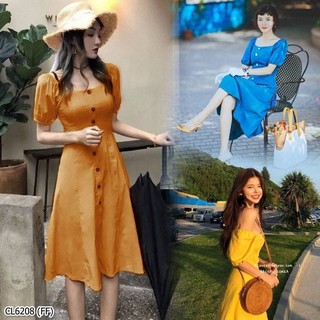 ชุดเดรสยาวคอเหลี่ยมแขนพอกๆชายแขนจั้มน่ารัก  (เช็คสินค้าก่อนสั่งจ้า)