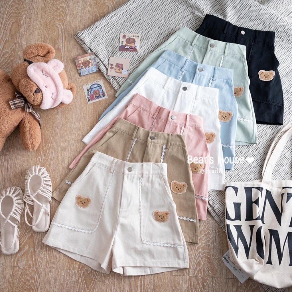 Teddy Bear Pants🧸 กางเกงขาสั้นผ้าฝ้าย ผู้หญิง ปักน้องหมี แฟชั่นมาใหม่ ใส่สบาย ใส่เล่นสงกรานต์