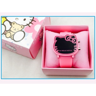 นาฬิกาข้อมืออิเล็กทรอนิกส์ มีไฟ LED ลายการ์ตูน Hello Kitty Cat น่ารัก สําหรับเด็กผู้หญิง และนักเรียน