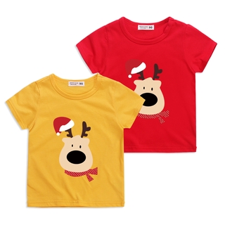 *Christmas* 8 Colors Elastic Cotton Kids Short Sleeve Cartoon T shirt Kids Top