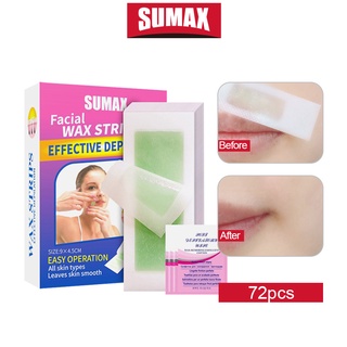 ครีมกำจัดขน SUMAX แว๊กซ์ขน แบบแผ่น ผ้าแว๊กซ์ขนพร้อมแว๊กซ์ในตัว  Wax Strips แผ่นแว็กซ์ขน 72pcs