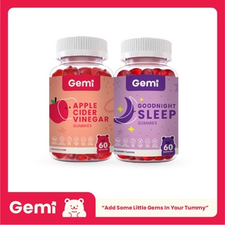 Gemi เจมมี่ แอปเปิ้ลไซเดอร์วิเนการ์และกู๊ดไนท์สลีพกัมมี่ รวม 2 กระปุก / Gemi ACV &amp; Goodnight Sleep Gummy / GemiGummi