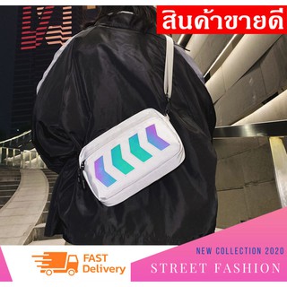 635 (เทา)กระเป๋าสะพายข้างFashion กระเป๋าแถบสะท้องแสง กระเป๋าคาดอก กระเป๋าคาดเอว กระเป๋าแฟชั่นแนว