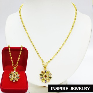 Inspire Jewelry , จี้ฝังพลอยนพเก้า ขนาด2นิ้ว งานจิวเวลลี่  พร้อมสร้อยคอหรือไข่ปลาสามมิลยาว 18" และกล่องกำมะหยี่