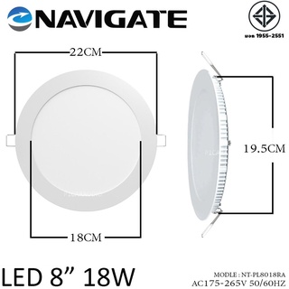 ไฟ LED แบบฝัง โคมพาแนล โคมฝังฝ้าทรงกลม โคมไฟฝังฝ้า ดาวไลท์ แสงสีขาว ขนาด 8 นิ้ว 18วัตต์NT-PL8018RA