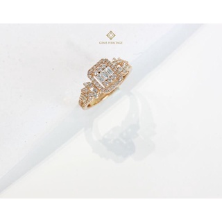 Gems Herritage : แหวนเพชรประกบทรง emerald cut ก้านแหวนลายใบไม้ แหวนเพชรแท้น้ำ 98  (RPG309)