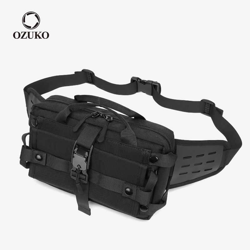 Ozuko กระเป๋าคาดเอวกระเป๋าสะพายไหล่กันน้ําชาร์จ Usb แฟชั่นสําหรับผู้ชาย