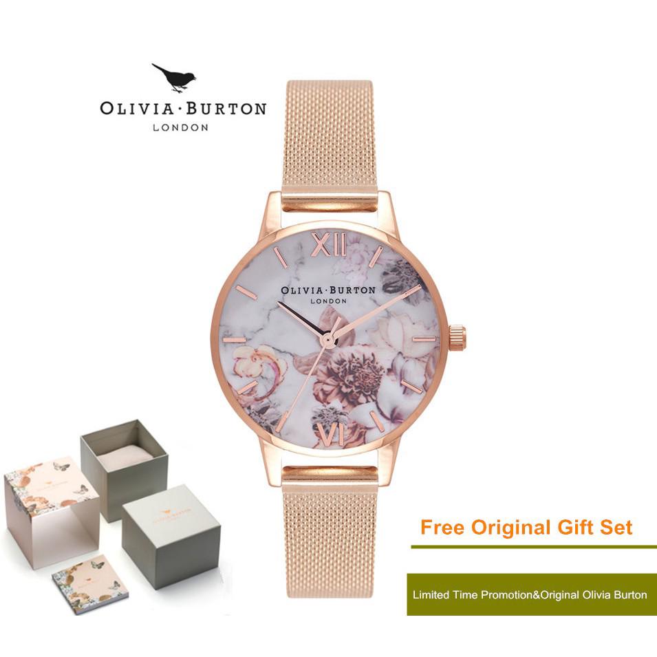 COD Olivia Burton Watch นาฬิกาข้อมือพิมพ์ลายดอกไม้สำหรับผู้หญิง