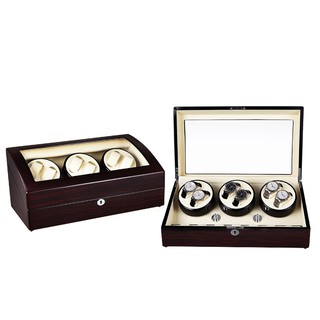 Watch Winder กล่องหมุนนาฬิกา ออโตเมติก แบบอโตเมติก 6 เรือน ควอตซ์ 7 เรือน สีน้ำตาลลายไม้/สีครีม