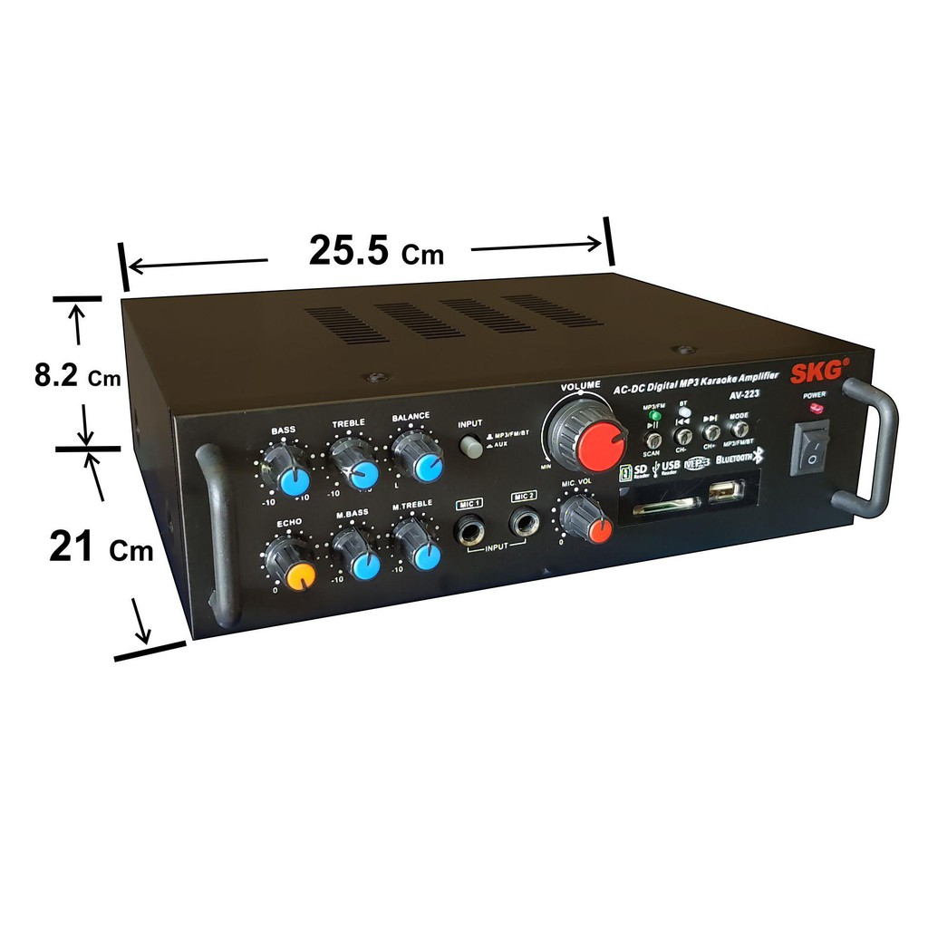 SKG AMPLIFIER เอส เค จี เครื่องแอมป์ขยายเสียง 2000W AV-223 ใช้งานร่วมกับบลูทูธ 3.0 เชื่อมต่อ บูลทูธ ได้ Bluetooth มีช่อง