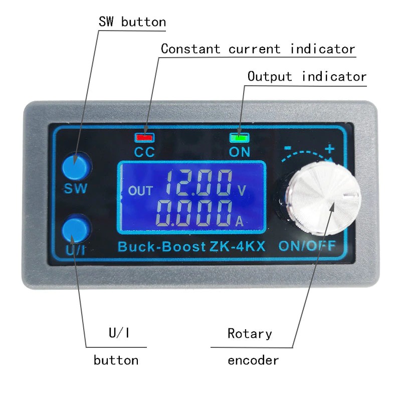 DIGITAL STEP-UP STEP-DOWN โมดูล DC Buck Boost Converter CC CV 30V 4A พร้อมจอแสดงผล LED - ZK-4KX