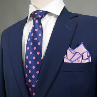 เซ็ทเนคไทน้ำเงินลายจุดชมพูสองชิ้น  2Piece Blue Pink polka dot Necktie set