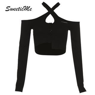 Sweeticme ใหม่ เสื้อยืดลําลอง แขนยาว เซ็กซี่ เข้ารูป สีพื้น แฟชั่นสําหรับสตรี 2022