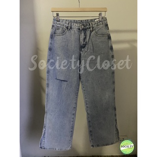 Socie.tycloset-G14กางเกงยีนส์ทรงกระบอกแต่งขาดผ่าปลายขา