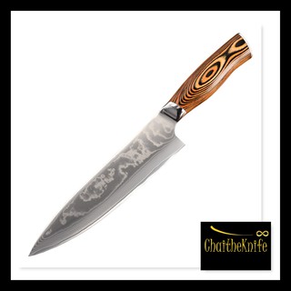 มีดเชฟ​ดามัสกัส​ Vg10 steel ด้ามจับ ​Pagga wood ใบมีด​ 20 เซ็นติเมตร​ Damascus Chef Knife 67 layers very durable