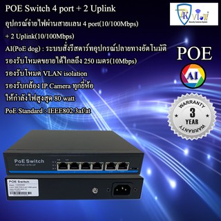 DKView Long distance 250m POE Switch 4 port + 2 Uplink Unmanaged (80watt)