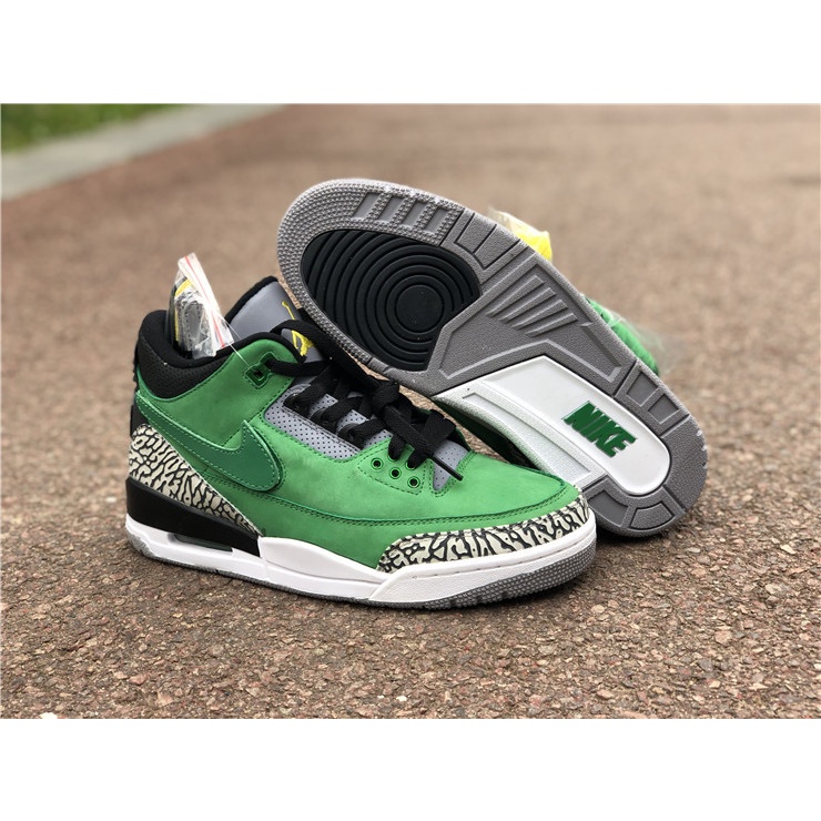 ∏Readystock Oregon Ducks Nike Air Jordan 3 Retro Tinker PE รองเท้าบาสเก็ตบอลหนังนิ่มสีเขียว
