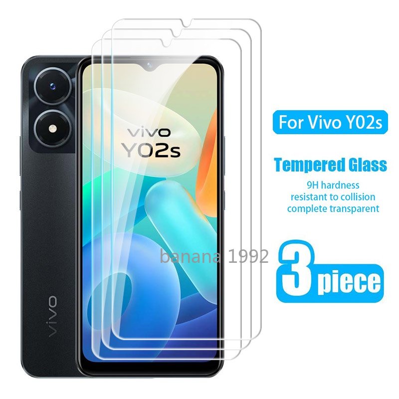 3pcs ป้องกันหน้าจอสําหรับ Vivo Y02s VivoY02s 4G Clear View กระจกนิรภัย HD ฟิล์มป้องกันกระจก 9H ความแ