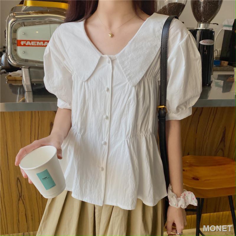 เสื้อเชิ้ตผู้หญิง เสื้อเชิ้ตแขนสั้น ทรงหลวม เสื้อเชิ้ต แขนสั้น สีพื้น ...
