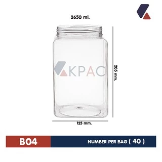 โหลพลาสติกเหลี่ยมฝาเกลียว รุ่น B04 ขนาด 2,650 ml.✅ สั่งได้รอบละ 1 ชุด (27 ใบ) หากต้องการหลายชุดกรุณากดสั่งซื้อใหม่อีกรอบ