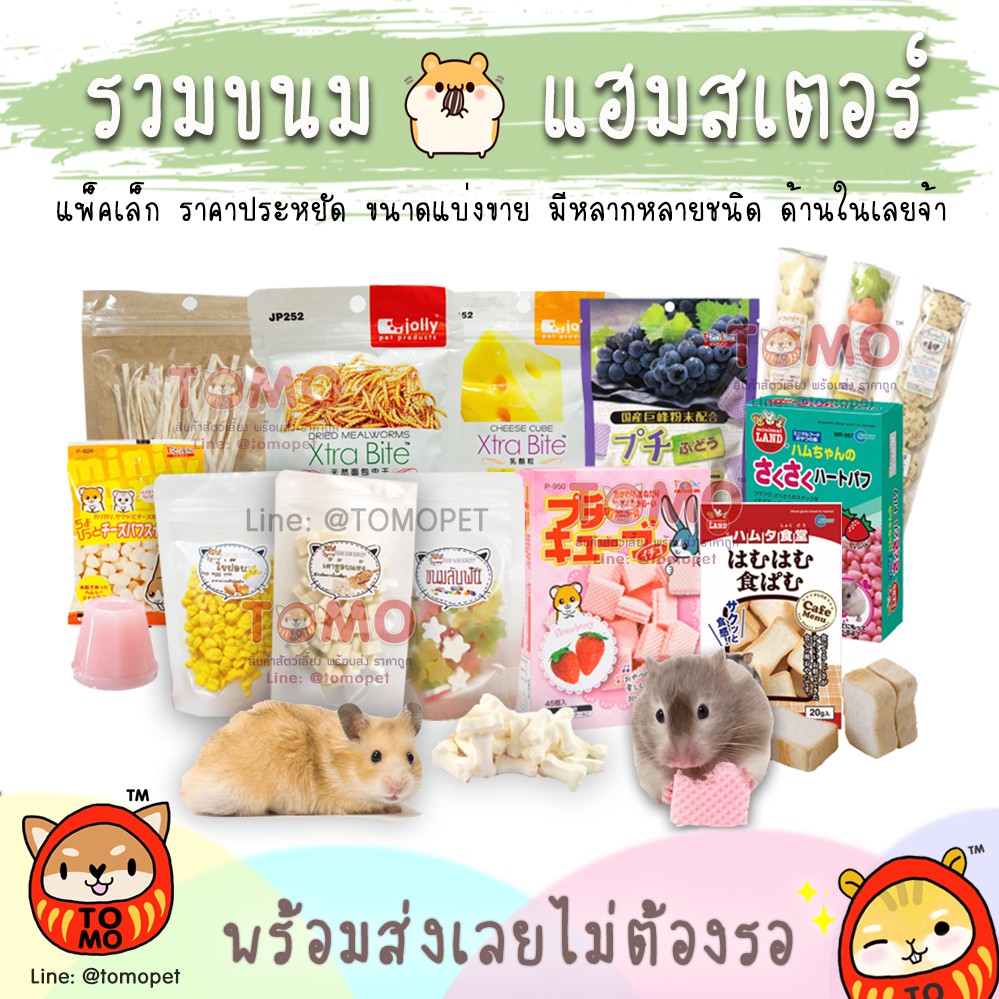 ร้านโทโมะ 💕 (ขั้นต่ำ 50บ⚠️) รวมขนมแฮมสเตอร์ ปลาเส้น ชีสก้อน หนอนอบ เต้าหู้อบ คุกกี้ ลับฟัน เวเฟอร์ ขนมปัง Ham Ham Bakery