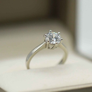 OriginLuv แหวนเงินแท้925 ชุบทองคำขาว ฝังเพชรสวิส CZ รุ่น Engagement 1.5ct