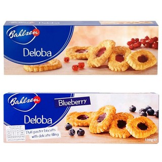 พายกรอบราดหน้าแยมบลูเบอรี่ &amp; เคอร์แรนท์แดง Bahlsen Deloba Puff Pastry Biscuits With Delicate Filling 100g.