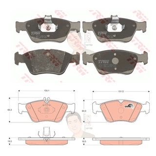 GDB1205 ผ้าเบรค-หน้า(TRW) (เนื้อผ้า COTEC) BENZ NEW EYE E200 Com 00-03, E220, E230,E240, E300 (W210) ใช้กับจาน 288