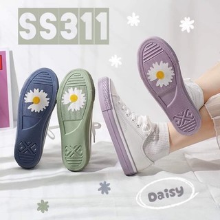 SS311 รองเท้าผ้าใบสีพาสเทล สวยหวานน่ารัก เพ้นท์ลายดอกเดซี่ที่พื้นรองเท้า ขาวน้ำเงิน/ม่วง/เขียว