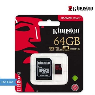 Kingston 64GB Micro SD Card 4K Canvas React Class10 100MB/S (SDCR/64GB) เหมาะสำหรับการบันทึกภาพ ระดับ 4K จำกัด