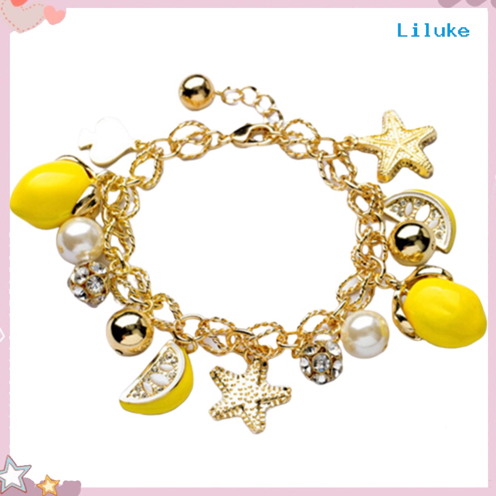 LK- Creative Summer Beach ผู้หญิง Faux Pearl ปลาดาว Lemon Charm สร้อยข้อมือกําไลข้อมือ