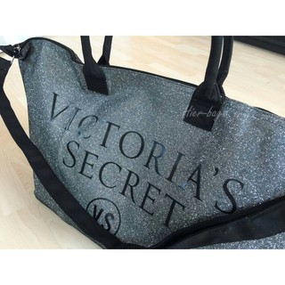 Victorias Secret Weekender Tote Bag Silver Glitter XL Zipper