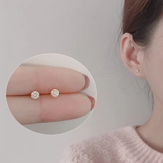 ต่างหูสตั๊ด เหล็กไทเทเนียม เงิน S925 ประดับเพชรคริสตัล สีทอง เรียบง่าย สไตล์เกาหลี เครื่องประดับแฟชั่น สําหรับผู้หญิง