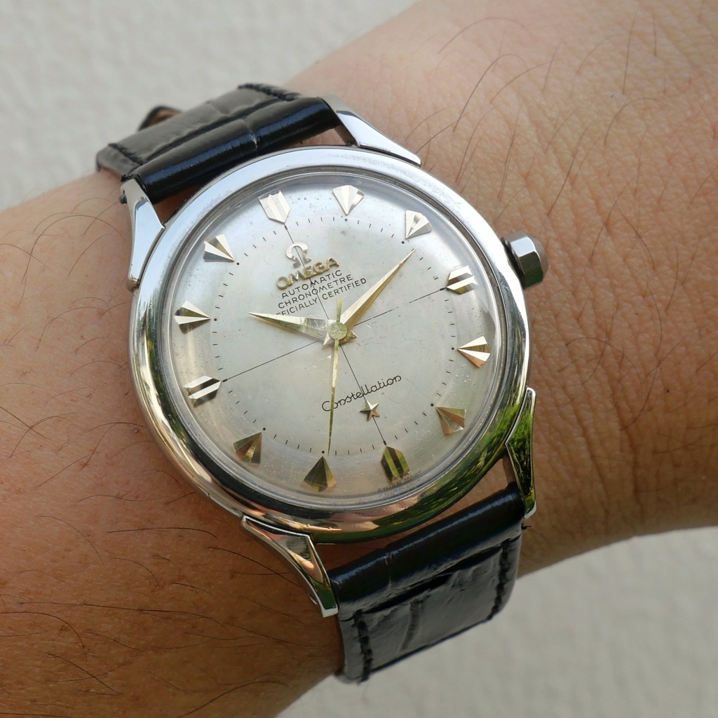 Vintage Omega Constellation โอเมก้า หอดูดาว หน้าทูโทน หลักว่าวทองคำ กากบาท สแตนเลส จากยุค 1950s Swis