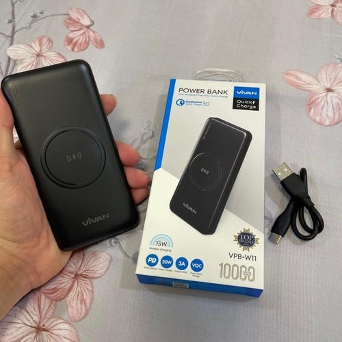 VIVAN Powerbank VPB-W11 10000 mAh Power bank Wireless 3 Output Fast Charging 18W QC3.0 PD Support iP