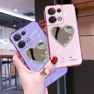 Ready Stock Casing OPPO Reno8 Z 8 Pro Reno 8 8Z 7 7Z 7Pro 6Z 6 Z Pro 5G 4G 6D Plating Handphone Case with Fashion Heart-shaped Makeup Mirror TPU Soft Case Full Camera Back Cover