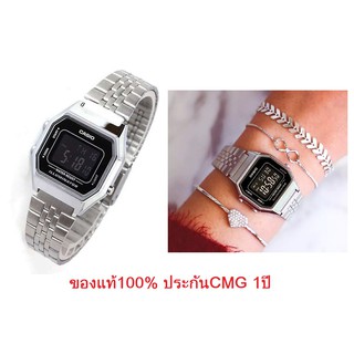 Casio Standard รุ่น LA680WA-1B นาฬิกาข้อมือผู้หญิง สายสแตนเลสสีเงิน หน้าปัดดำ - มั่นใจ ของแท้ 100% ประกัน CMG 1 ปีเต็ม