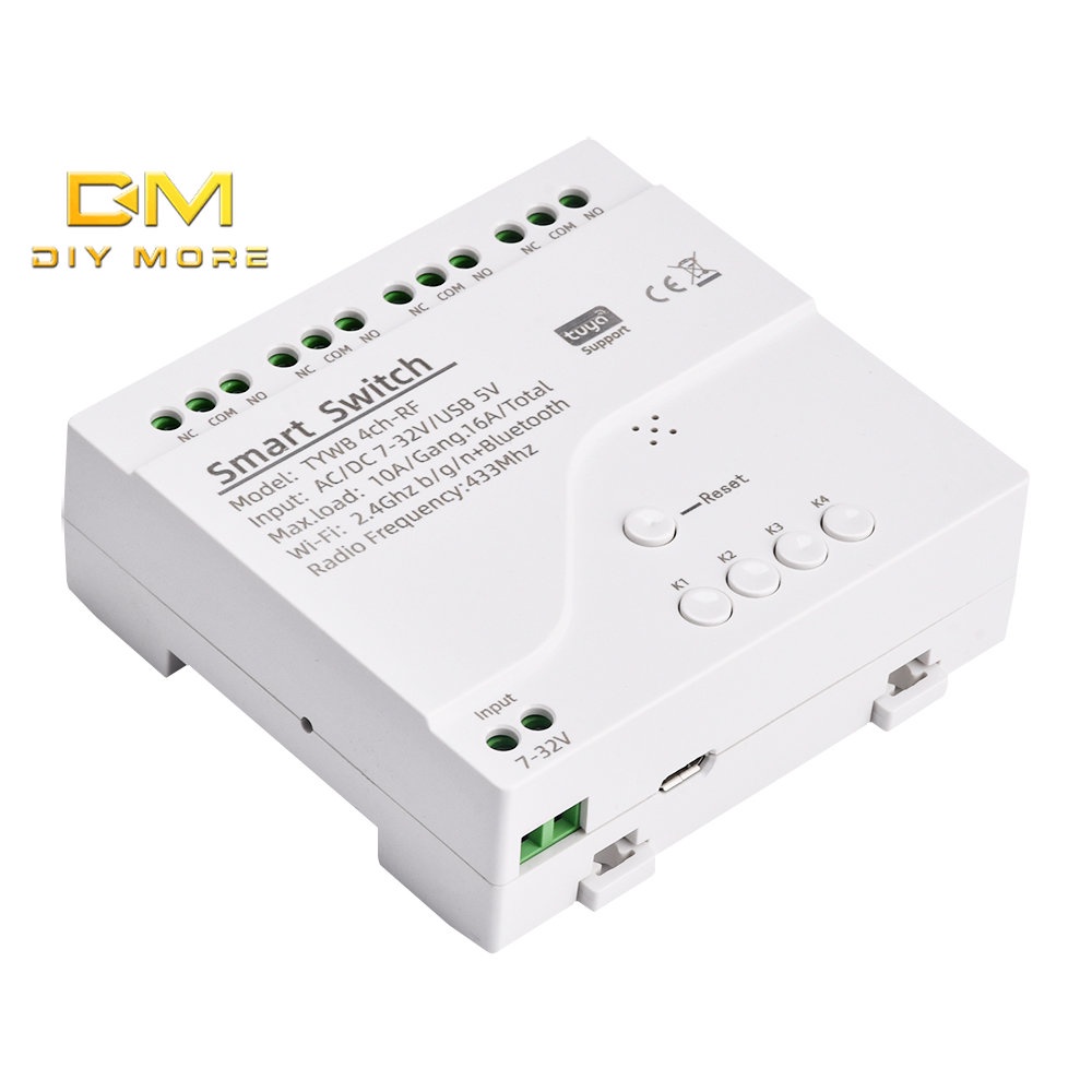 DIYMORE Tuya APP Micro USB5V/DC7-32V 4-way three-mode Wifi remote control relay switch module with 433 remote control function