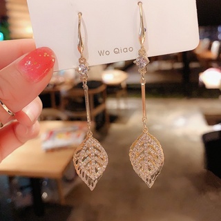 South Koreas Dongdaemun super กระพริบ rhinestone hollow leaf ear hook ต่างหูแฟชั่นหญิงอารมณ์สุทธิสีแดงบุคลิกภาพต่างหูต่างหู